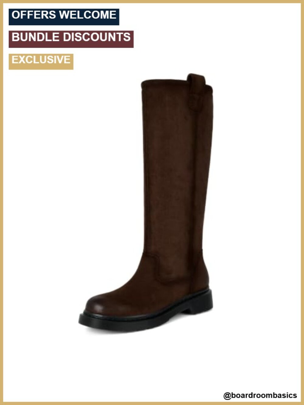 Vintage Square Toe Knee High Boots Women 3cm Block Heel Slip On Faux Suede